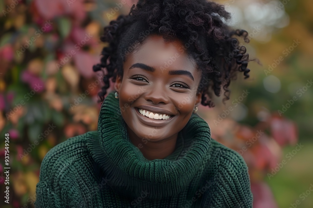 Woman in Green Wool Sweater Smiling Joyfully Woman in Green Wool Sweater Smiling Joyfully