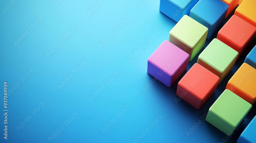 Obraz premium Colorful blocks arranged in a diagonal pattern against a blue background.