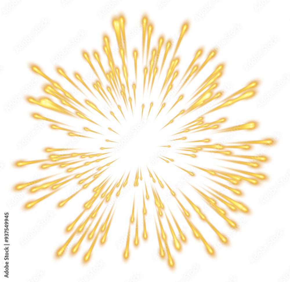 Gold Glowing Transparent Firework. New Year Sparkler Star