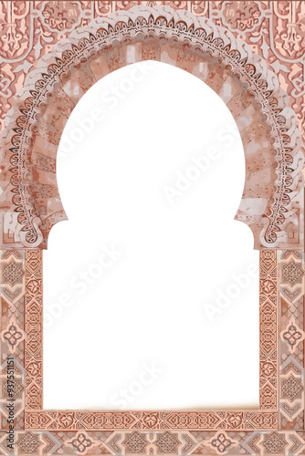 Traditional Mughal garden and seated queen frame illustration