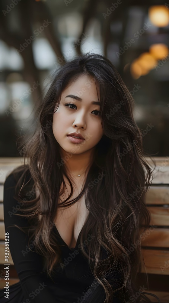 Beautiful Asian Woman Sitting on Bench Beautiful Asian Woman Sitting on Bench