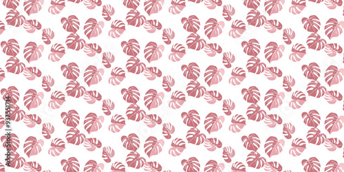 Seamless pattern, leaves, abstract flowers, ornament, texture, contours, tropical plants