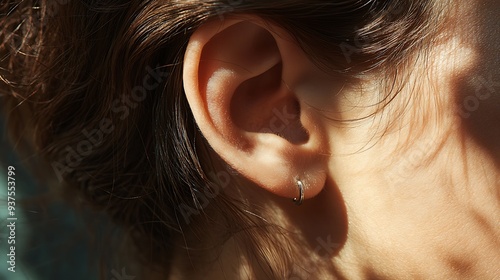 Close-up of an ear with a soft, natural shadow cast on the neck, creating a peaceful mood