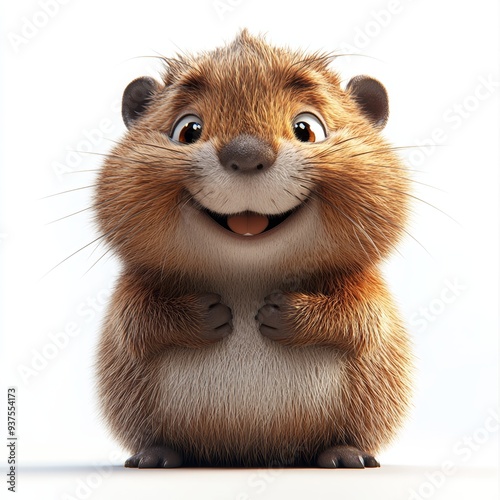 Cute Happy Beaver Isolated on White Background, Cartoon Character - Mascot