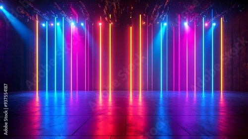 Wallpaper Mural Vibrant stage lights illuminate a dark space with colorful neon beams, creating an energetic atmosphere perfect for events. Torontodigital.ca