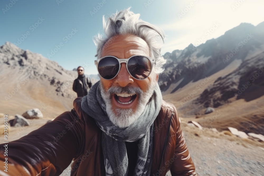 Joyful Senior Man Taking a Selfie During Mountain Adventure Joyful Senior Man Taking a Selfie During Mountain Adventure