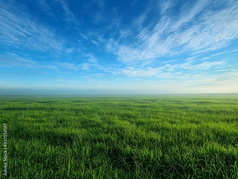 Vast Grassland Landscape With Dramatic Blue Sky and Wispy Clouds Vast Grassland Landscape With Dramatic Blue Sky and Wispy Clouds