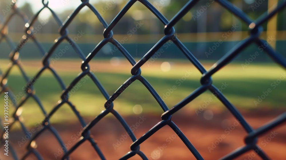 Chain link fence with blurred baseball field in the background. Chain link fence with blurred baseball field in the background.