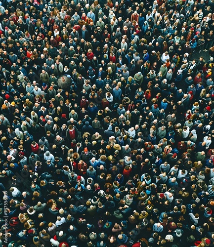 Large Crowd of People in an Open Space Seen from Above