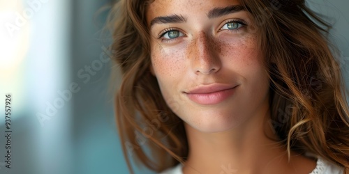 Close Up Portrait of a Beautiful Woman with Freckles