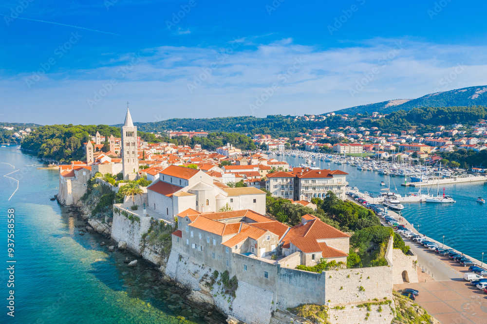 Aerial view of old town of Rab on the Island of Rab, Croatia