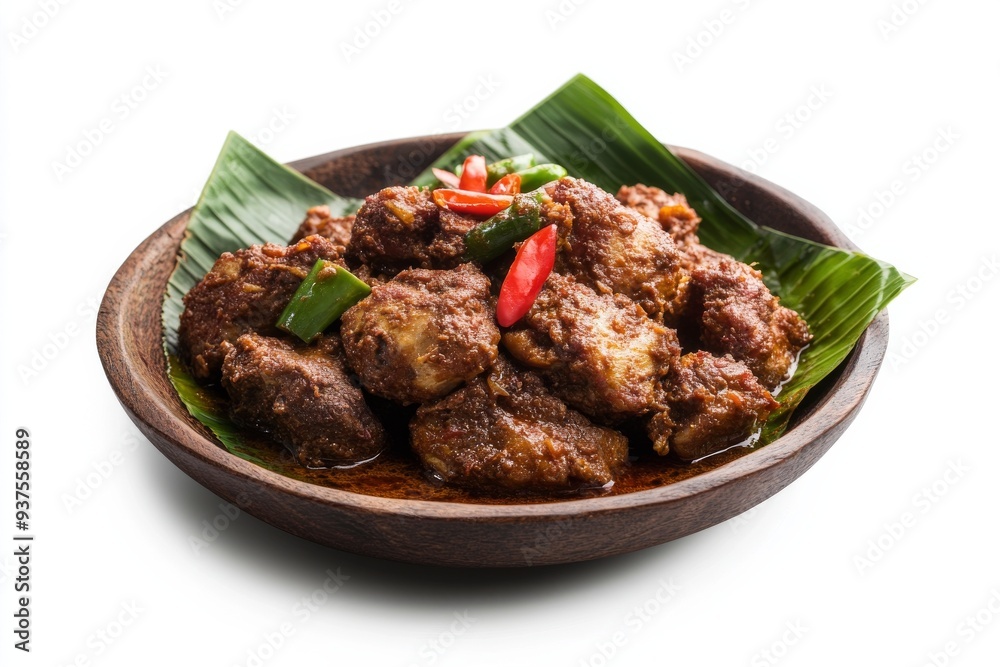 Duck Rendang, Made with duck meat, which has a richer flavor than chicken. isolated on white background Duck Rendang, Made with duck meat, which has a richer flavor than chicken. isolated on white background