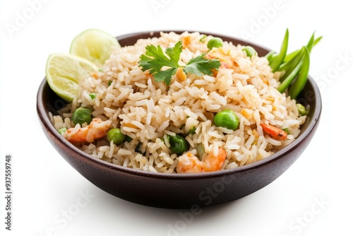 Javanese Fried Rice, Originating from Java, this fried rice is characterized by its use of sambal (chili paste) and petai (stink beans). isolated on white background photo