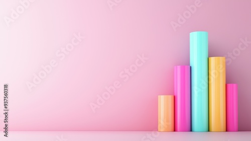 Wallpaper Mural A colorful arrangement of cylindrical shapes against a soft pink background, perfect for modern design and promotional use. Torontodigital.ca