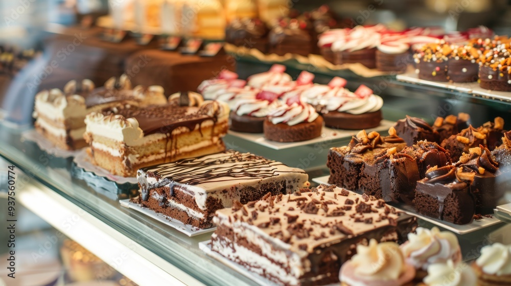 Tempting Assortment of Bakery Cakes on Display Tempting Assortment of Bakery Cakes on Display
