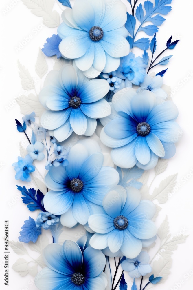 Seamless Blue Floral Pattern with Leaves. Design for wallpaper, fabric