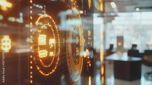 Wallpaper Mural Abstract technology background with digital interface and futuristic concept in a modern office setting. Torontodigital.ca