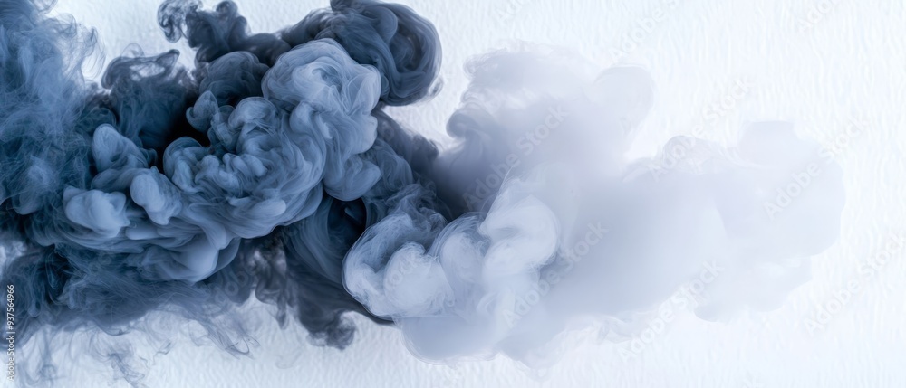  A white background features a cloud of smoke with a light blue tint to its left
