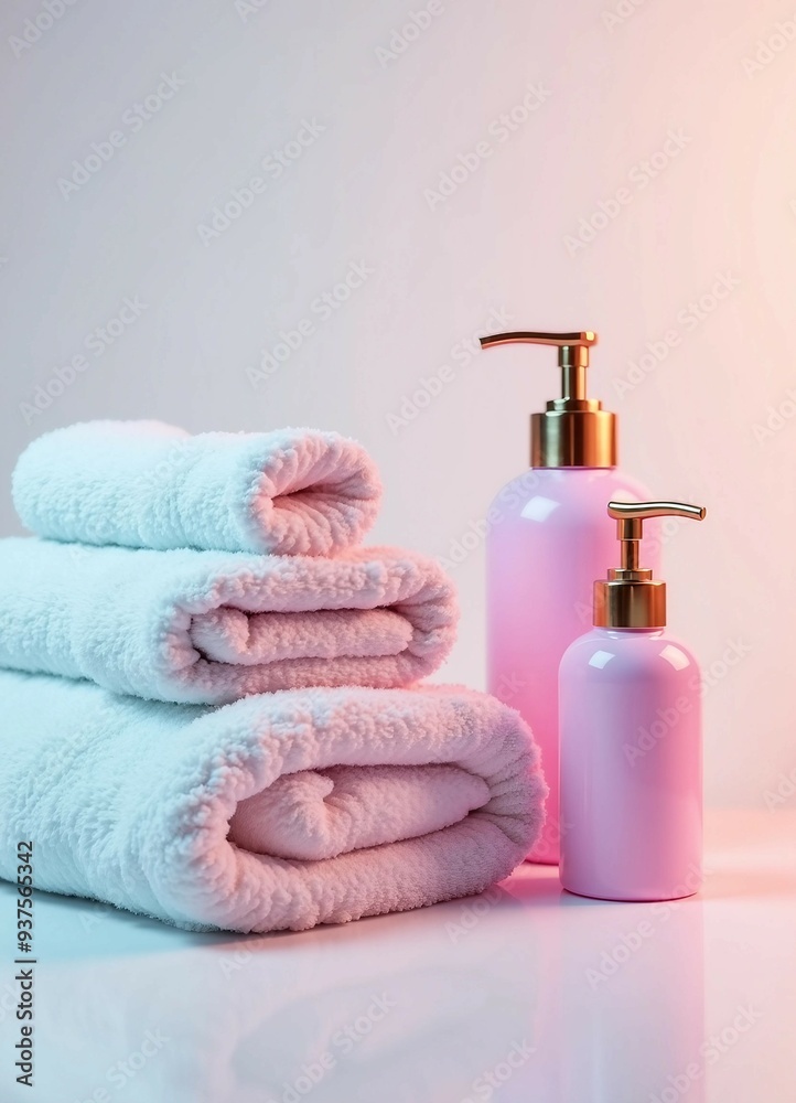 luxury hotel towels neatly stacked, with plush white texture, alongside premium shampoos in elegant bottles, isolated on a clean white background
luxury hotel towels neatly stacked, with plush white texture, alongside premium shampoos in elegant bottles, isolated on a clean white background
