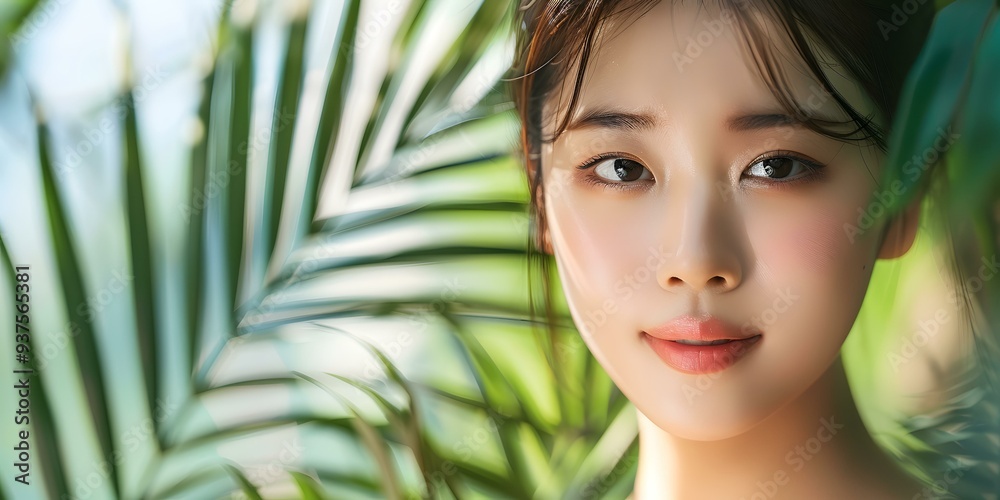 Beautiful Asian Woman with Green Leaves Beautiful Asian Woman with Green Leaves