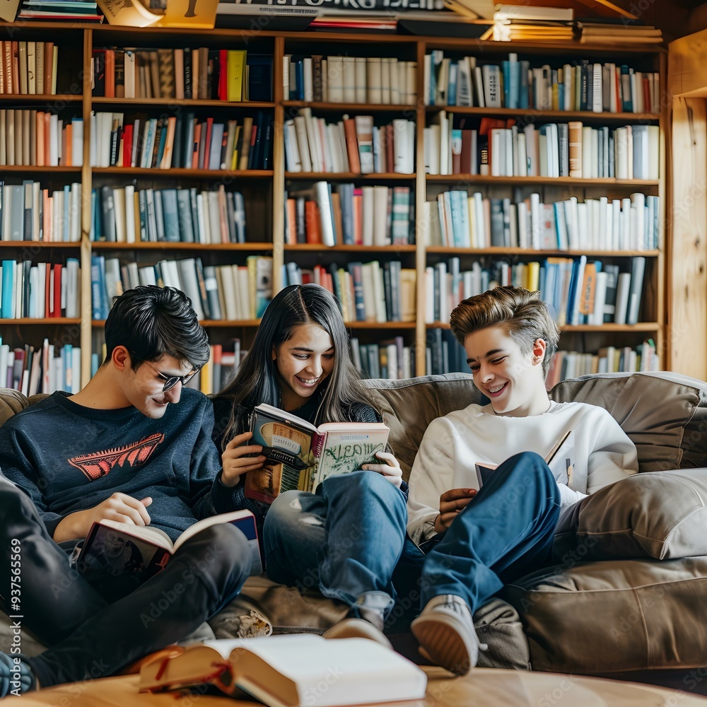 Teenagers Reading Books in a Library Teenagers Reading Books in a Library