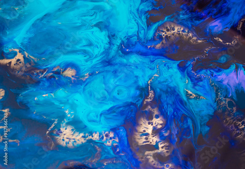 Blue and green color coffee table made of epoxy resin. Handmade illustration