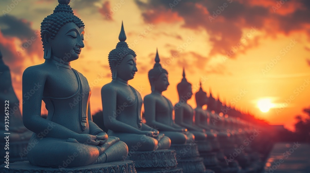 custom made wallpaper toronto digitalMany Statue buddha image at sunset in southen of Thailand , ai