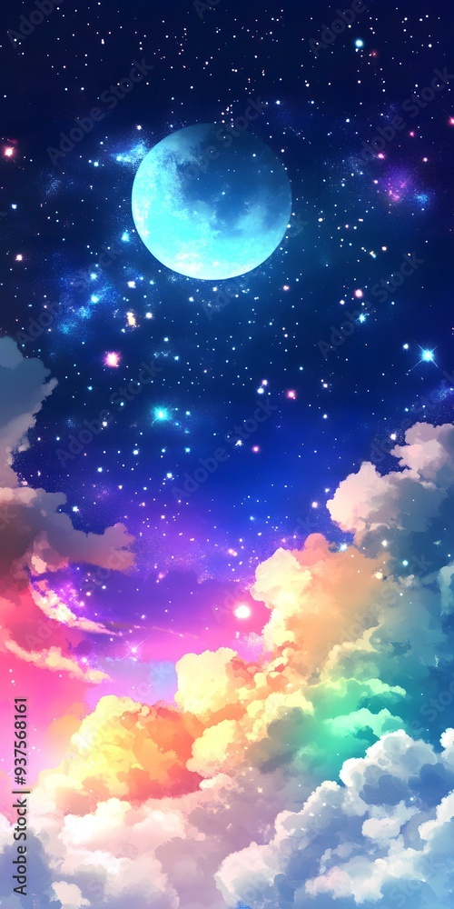 Night Sky with Colorful Clouds and Moon Night Sky with Colorful Clouds and Moon