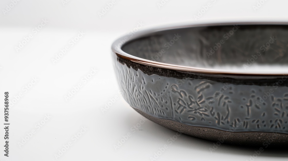 Empty blue ceramic bowl standing on white surface Empty blue ceramic bowl standing on white surface