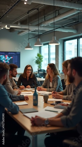 Business Meeting in Modern Office Space with Team of Diverse Professionals