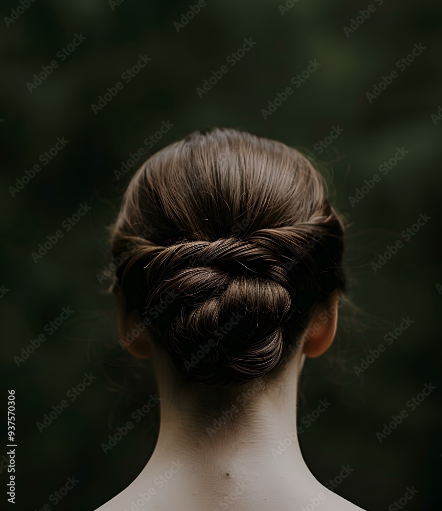 Naklejka premium Woman with Long Brown Hair in a Bun
