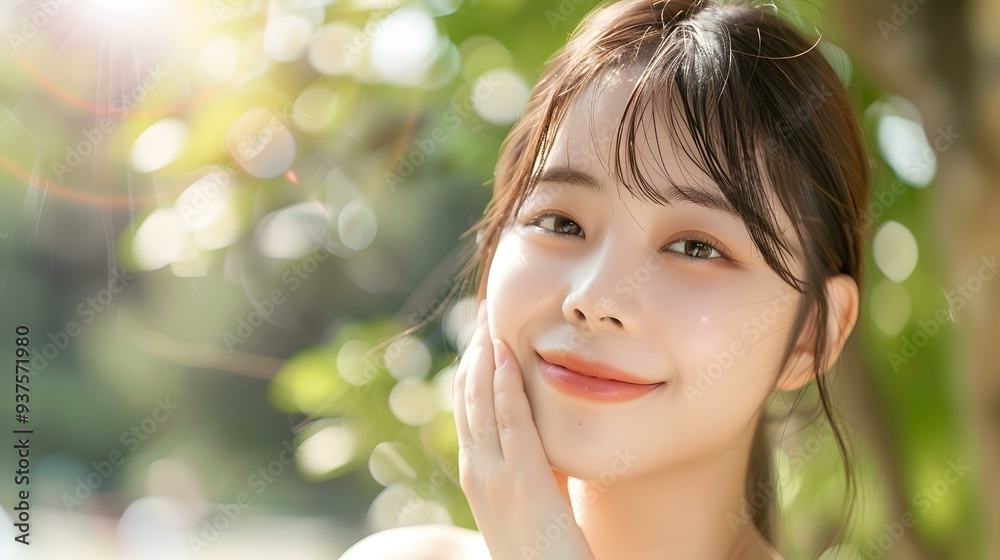 Beautiful Asian Woman Smiling Outdoors in Summer