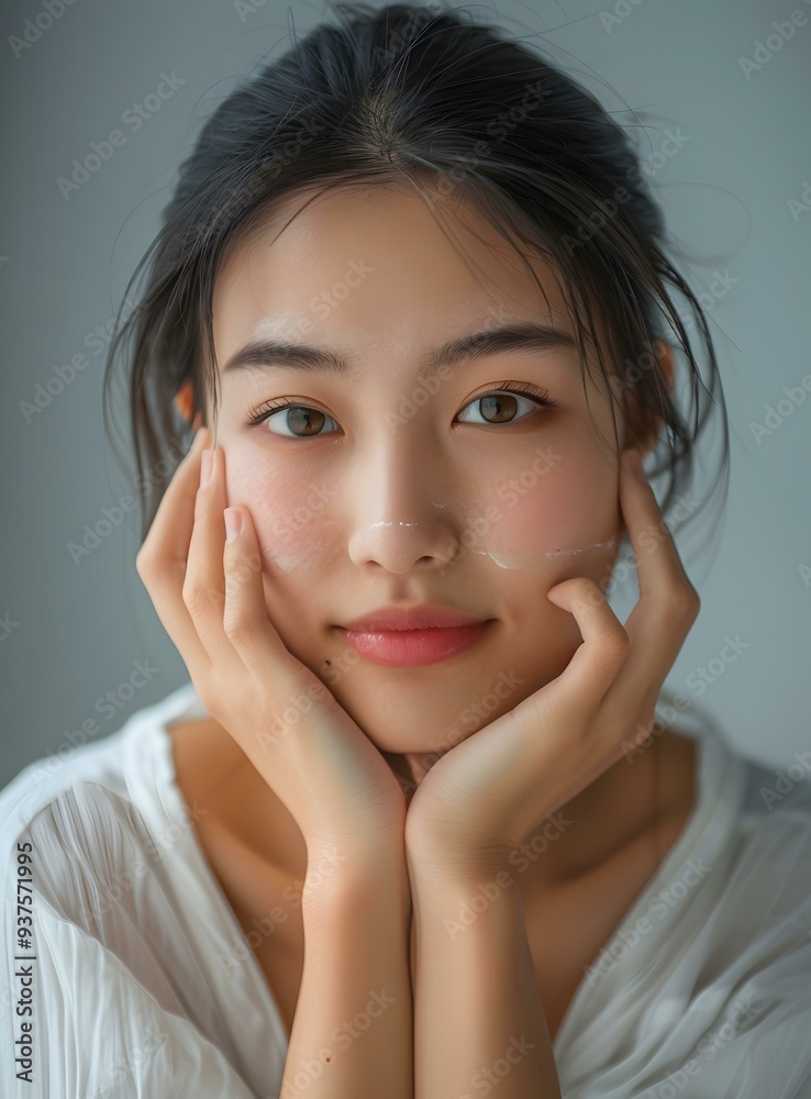 Young Asian Woman Applying Face Cream Young Asian Woman Applying Face Cream