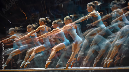 Female Gymnast in Motion: Multiple exposure image of a female gymnast in motion