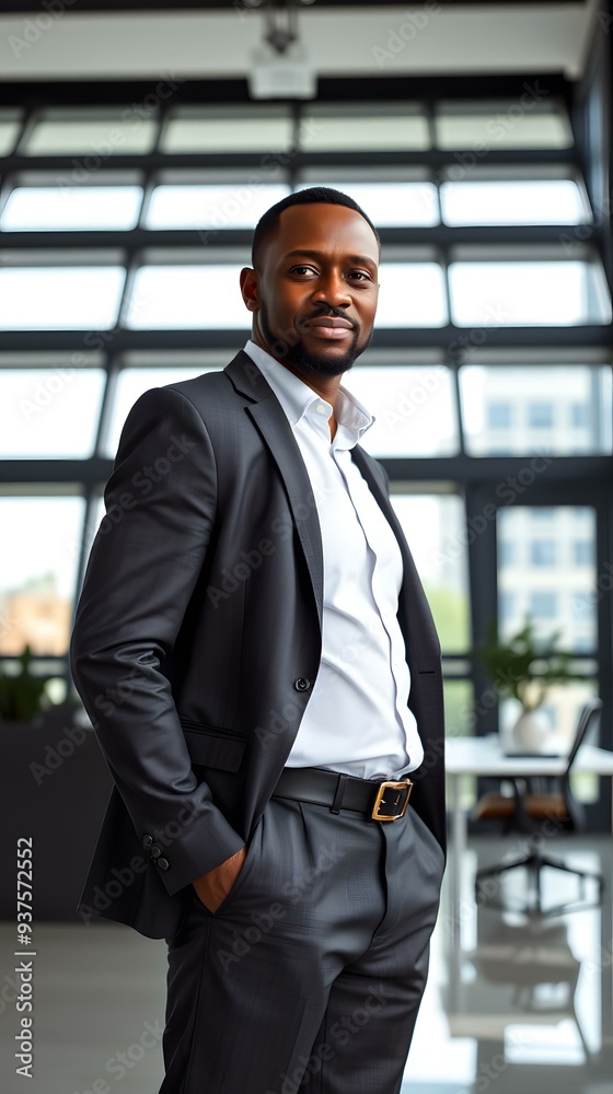 Fototapeta premium Portrait of a Confident African American Businessman in a Suit