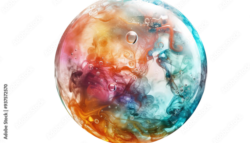 Colorful abstract sphere with swirling patterns and bubbles, evoking sense of wonder and creativity. 