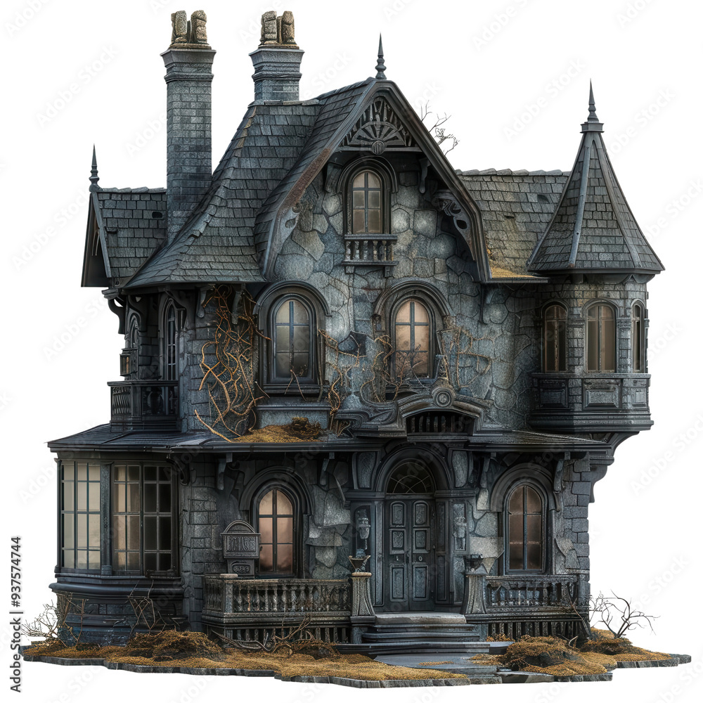 A spooky, gothic style house with intricate stonework, overgrown vines, and dark, mysterious atmosphere. structure evokes feelings of intrigue and eeriness. A spooky, gothic style house with intricate stonework, overgrown vines, and dark, mysterious atmosphere. structure evokes feelings of intrigue and eeriness.