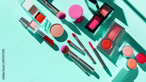 Beauty Products on Blue Background photo