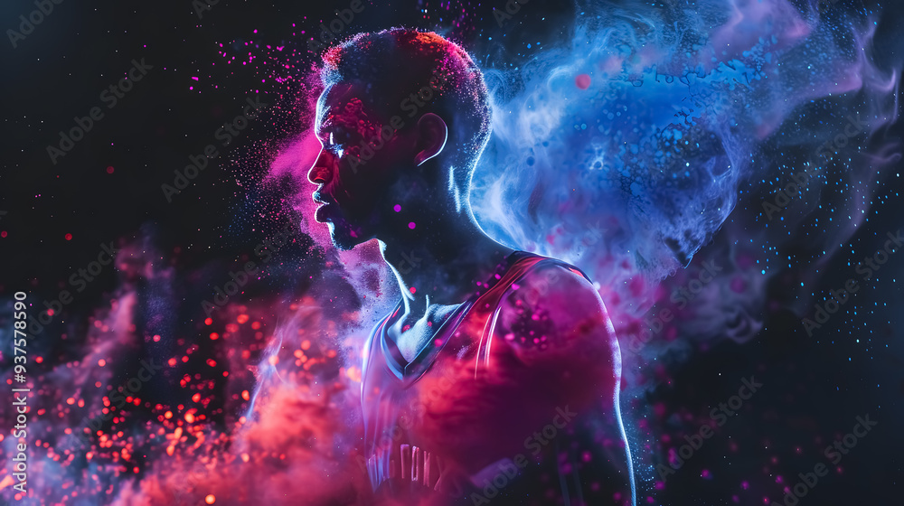 Solo Football Player: Football player holding the ball in vivid light, representing solo athleticism Solo Football Player: Football player holding the ball in vivid light, representing solo athleticism