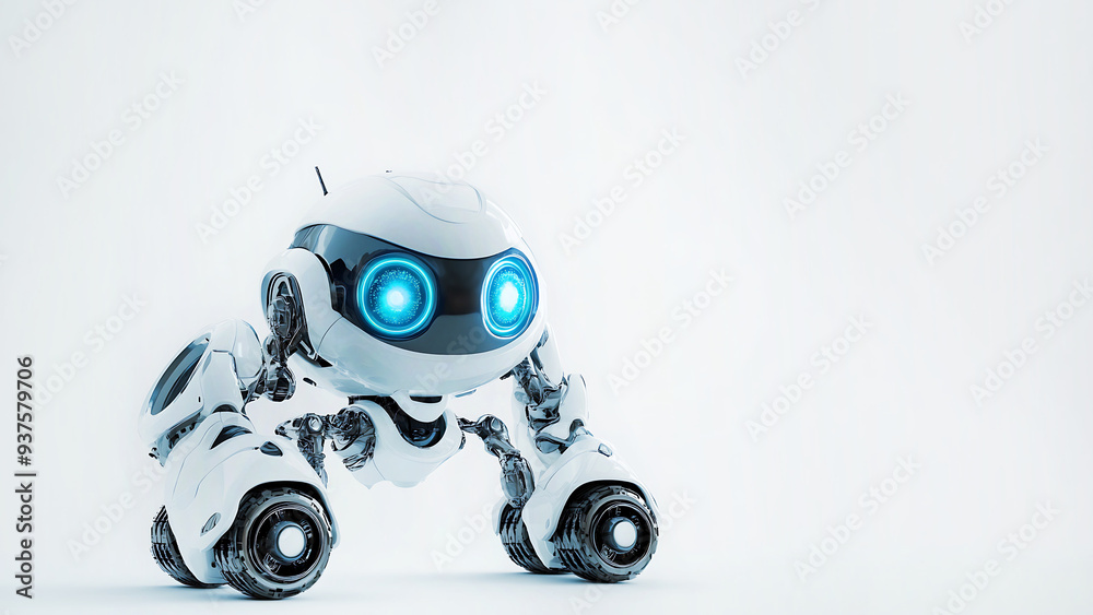 Robot for mobility with blue glowing eyes and wheels. Robot for mobility with blue glowing eyes and wheels.