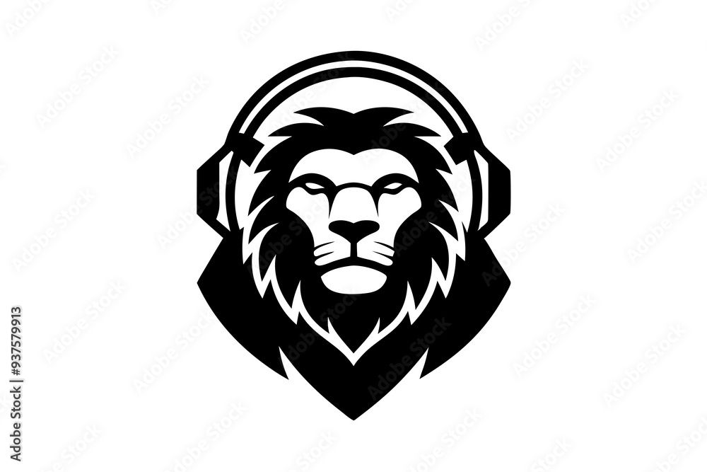 Lion with headphone logo icon design silhouette vector illustration Lion with headphone logo icon design silhouette vector illustration