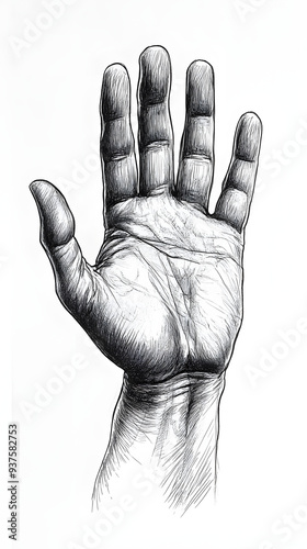 Detailed Drawing of an Open Hand with Realistic Textures