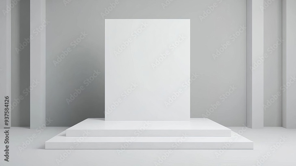Fototapeta premium White 3D stage with subtle lighting and smooth surfaces, minimalist design, elegant simplicity