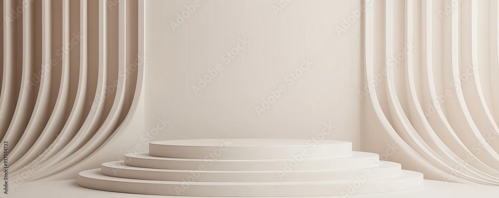 White 3D podium with subtle curves and neutral colors, minimalist display, modern focus White 3D podium with subtle curves and neutral colors, minimalist display, modern focus