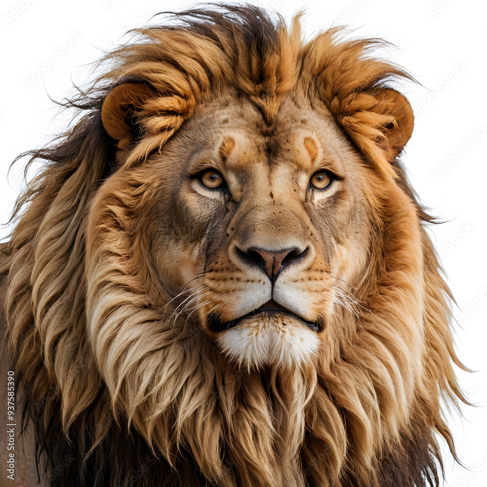Fototapeta premium majestic lion with a flowing mane, isolated on white background
