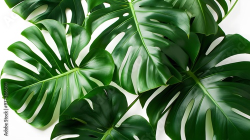 Large broad tropical plant leaves portrayed against a white background AI generated illustration