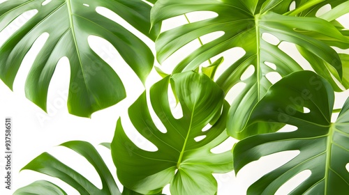 Large broad tropical plant leaves portrayed against a white background AI generated illustration
