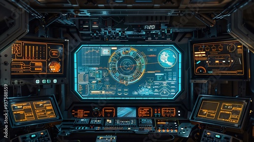 Futuristic Spaceship Control Panel with Advanced Technology