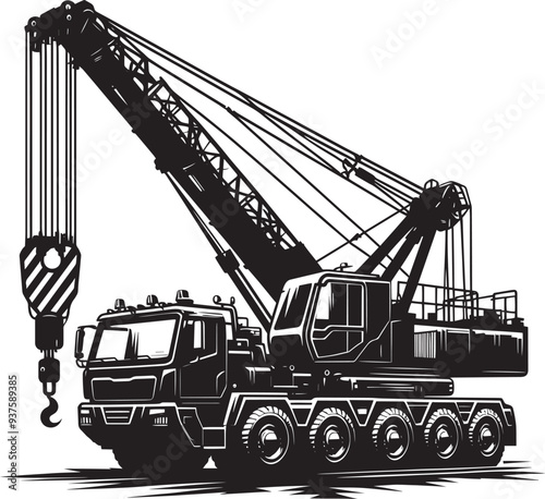 Crane heavy construction equipment silhouette vector illustration isolated on a white background