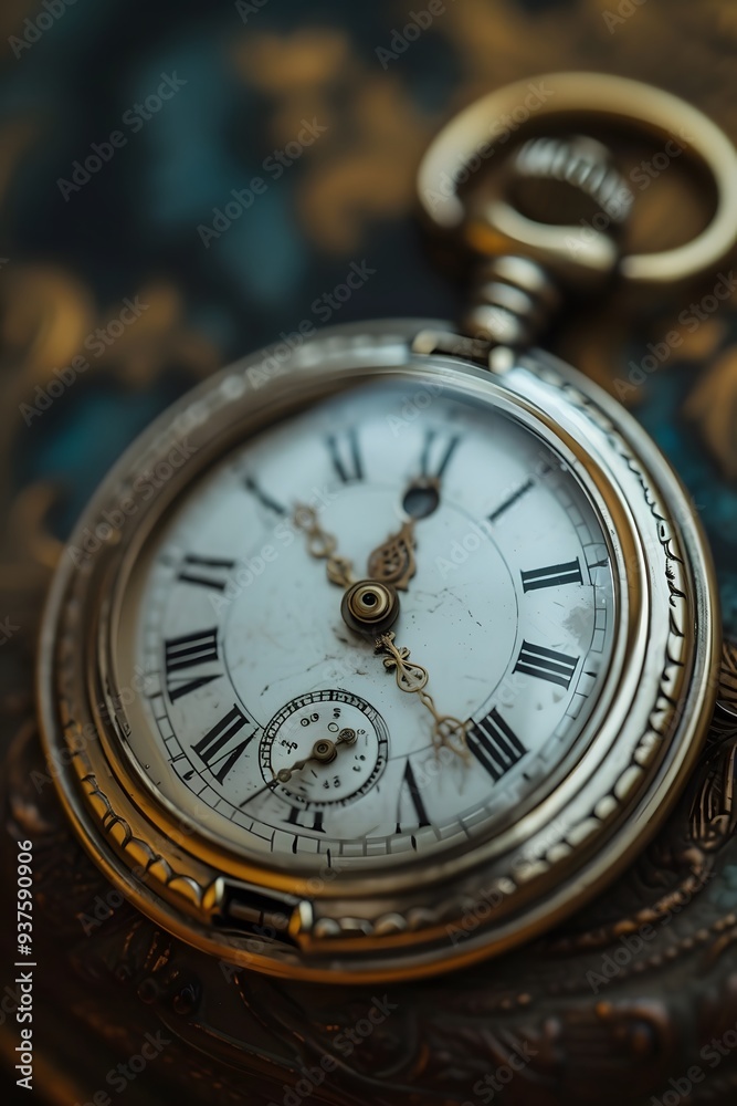 Macro shot of an antique pocket watch showcasing time in a minimalist style AI generated illustration Macro shot of an antique pocket watch showcasing time in a minimalist style AI generated illustration